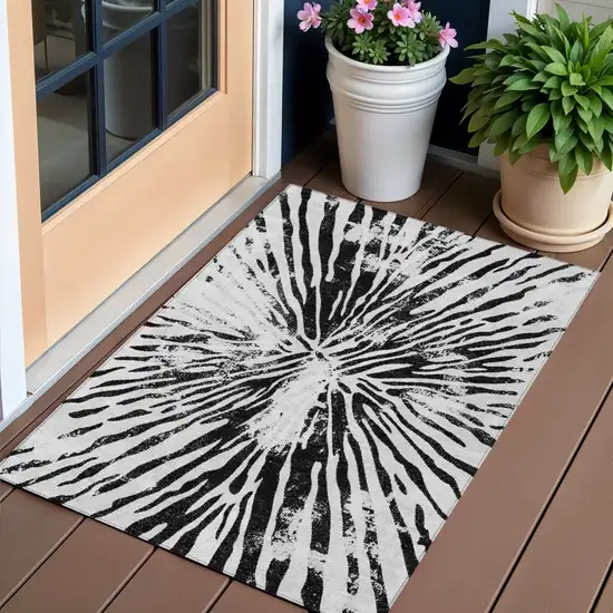 Ivory Black And Gray Abstract Washable Indoor Outdoor Area Rug Photo 1