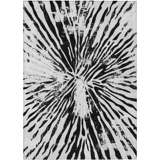 Ivory Black And Gray Abstract Washable Indoor Outdoor Area Rug Photo 2