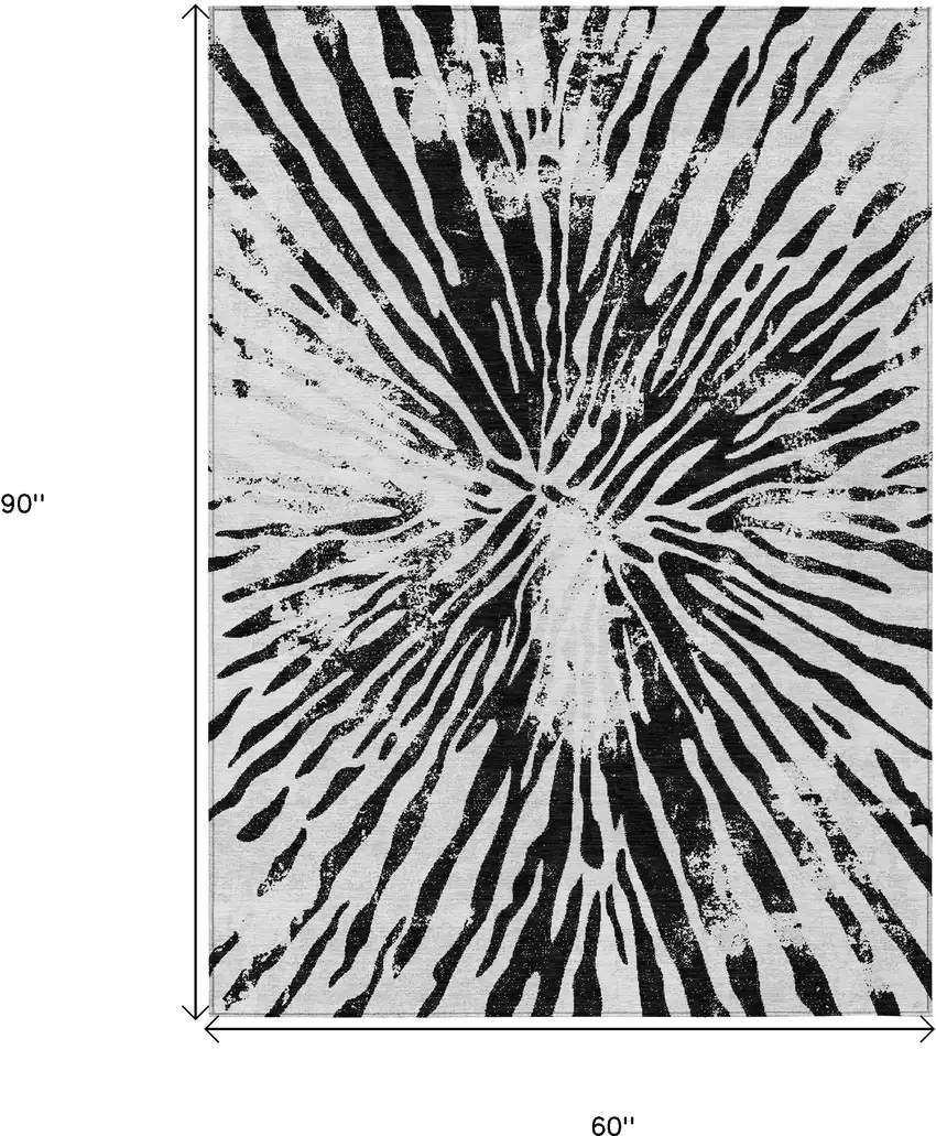 Ivory Black And Gray Abstract Washable Indoor Outdoor Area Rug Photo 3