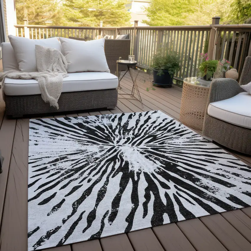 Ivory Black And Gray Abstract Washable Indoor Outdoor Area Rug Photo 9