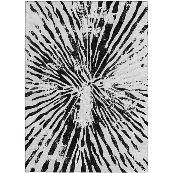 Ivory Black And Gray Abstract Washable Indoor Outdoor Area Rug Photo 6