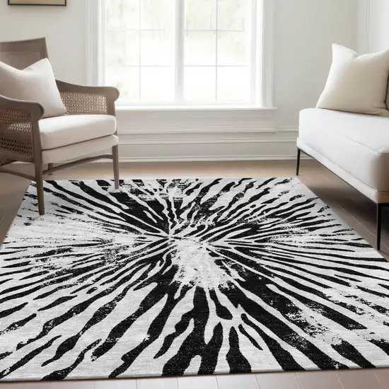 Ivory Black And Gray Abstract Washable Indoor Outdoor Area Rug Photo 8