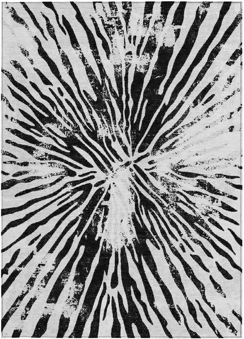 Ivory Black And Gray Abstract Washable Indoor Outdoor Area Rug Photo 6