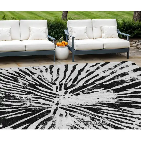 Ivory Black And Gray Abstract Washable Indoor Outdoor Area Rug Photo 1