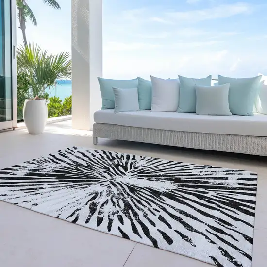 Ivory Black And Gray Abstract Washable Indoor Outdoor Area Rug Photo 8