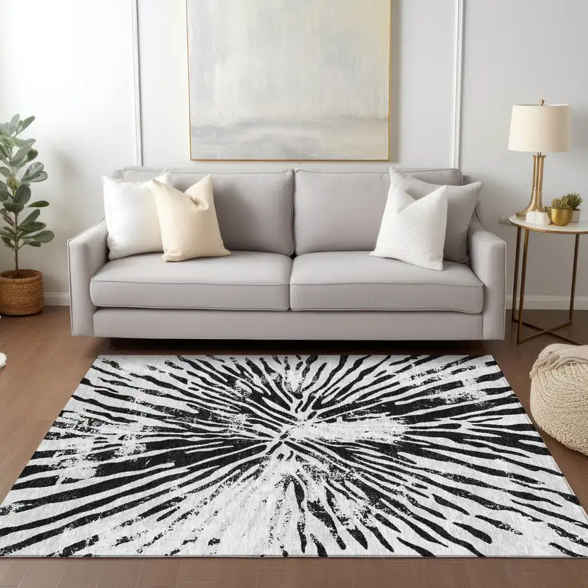 Ivory Black And Gray Abstract Washable Indoor Outdoor Area Rug Photo 9