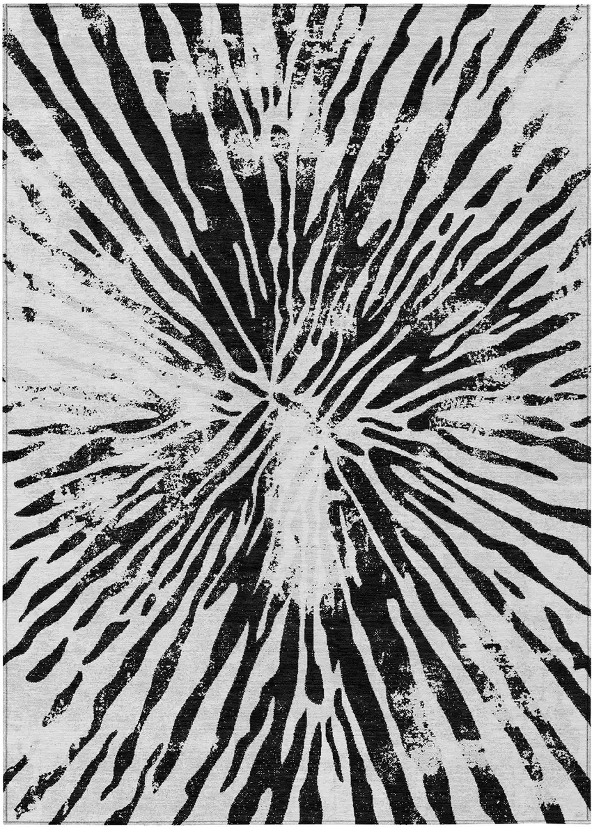 Ivory Black And Gray Abstract Washable Indoor Outdoor Area Rug Photo 2