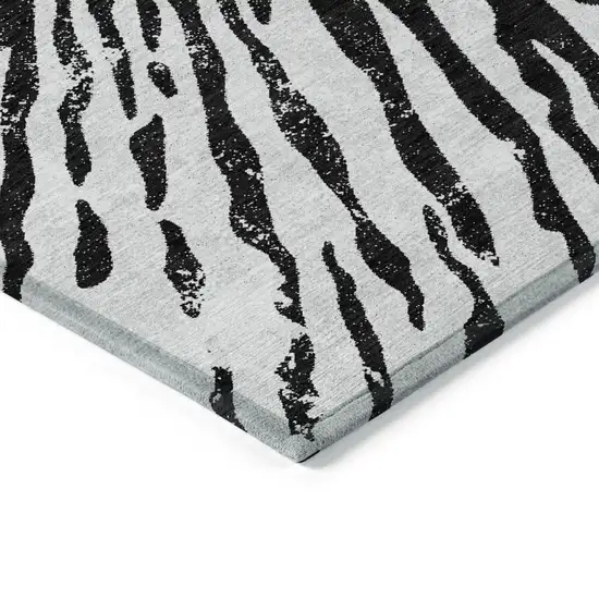 Ivory Black And Gray Abstract Washable Indoor Outdoor Area Rug Photo 5