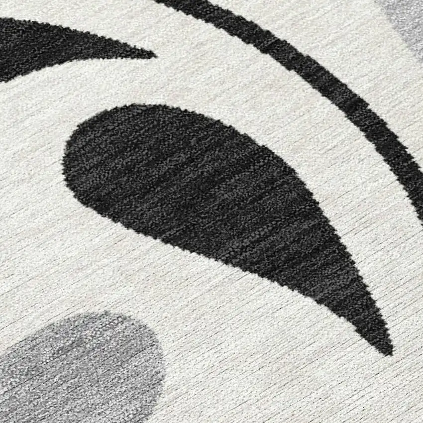 Ivory Black And Gray Botanical Leaves Washable Indoor Outdoor Area Rug Photo 2