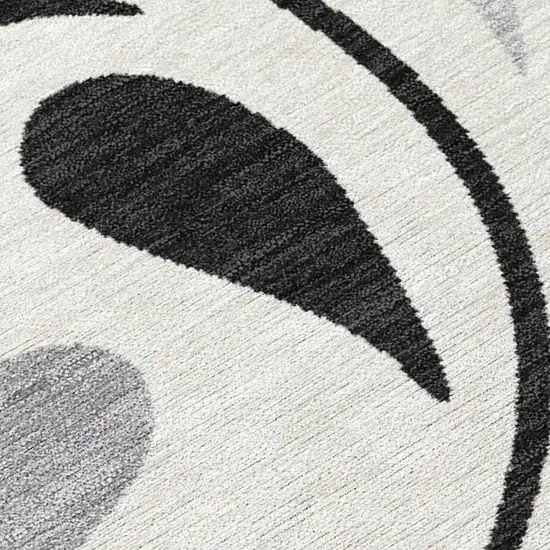 Ivory Black And Gray Botanical Leaves Washable Indoor Outdoor Area Rug Photo 2