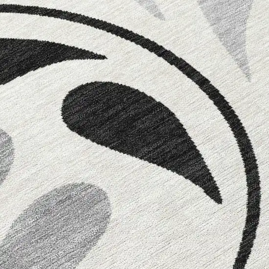 Ivory Black And Gray Botanical Leaves Washable Indoor Outdoor Area Rug Photo 3