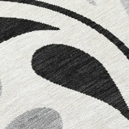 Ivory Black And Gray Botanical Leaves Washable Indoor Outdoor Area Rug Photo 2