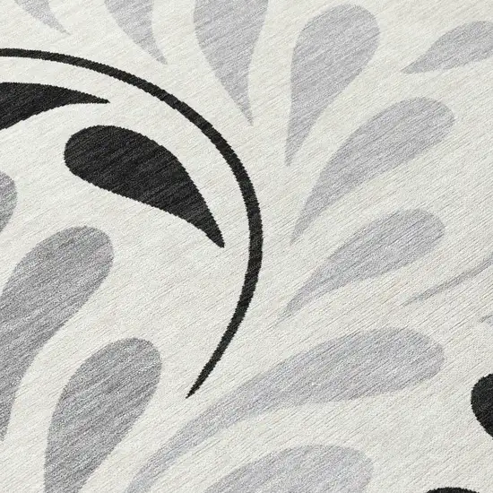 Ivory Black And Gray Botanical Leaves Washable Indoor Outdoor Area Rug Photo 1