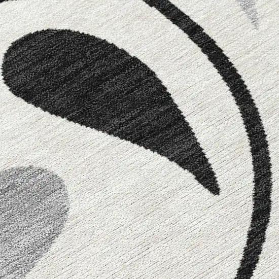 Ivory Black And Gray Botanical Leaves Washable Indoor Outdoor Area Rug Photo 2