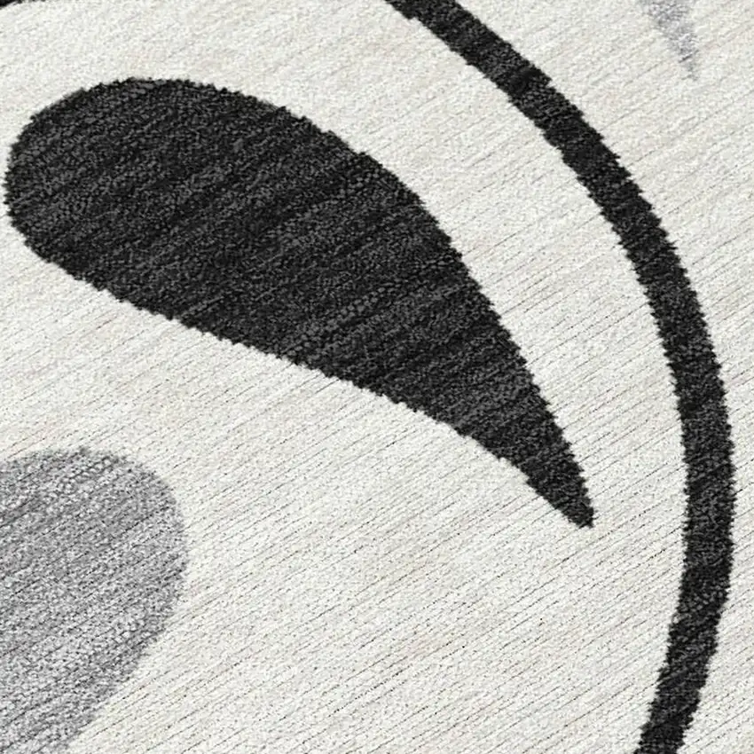 Ivory Black And Gray Botanical Leaves Washable Indoor Outdoor Area Rug Photo 2