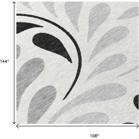 Ivory Black And Gray Botanical Leaves Washable Indoor Outdoor Area Rug Photo 7