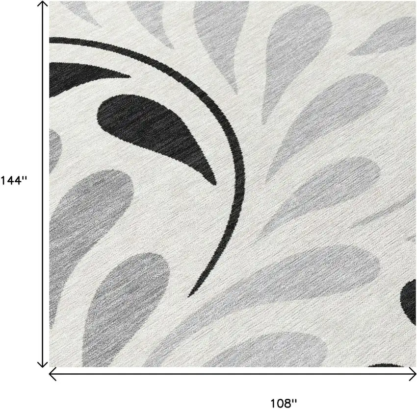 Ivory Black And Gray Botanical Leaves Washable Indoor Outdoor Area Rug Photo 7