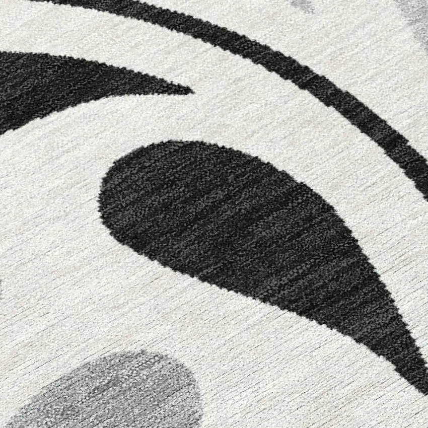 Ivory Black And Gray Botanical Leaves Washable Indoor Outdoor Area Rug Photo 2