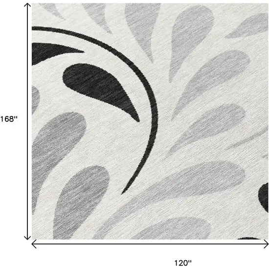 Ivory Black And Gray Botanical Leaves Washable Indoor Outdoor Area Rug Photo 7