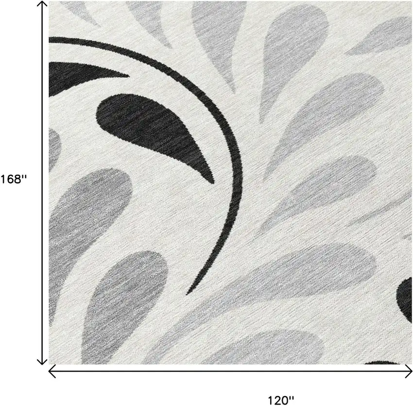 Ivory Black And Gray Botanical Leaves Washable Indoor Outdoor Area Rug Photo 7