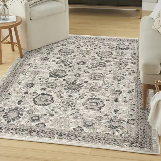 Ivory Black And Gray Floral Distressed Non Skid Area Rug Photo 4
