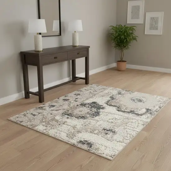 Ivory Black And Gray Floral Distressed Non Skid Area Rug Photo 1