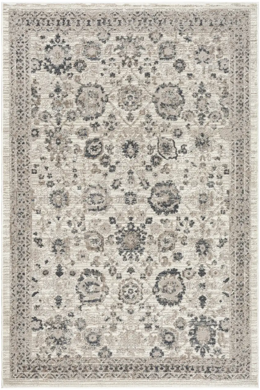 Ivory Black And Gray Floral Distressed Non Skid Area Rug Photo 6