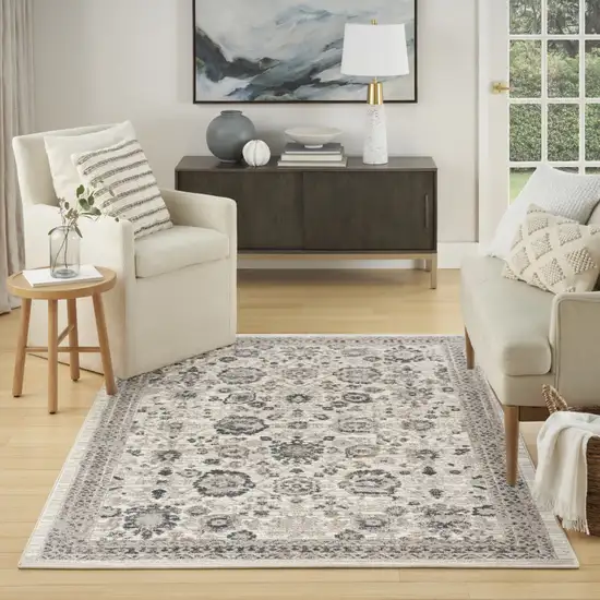 Ivory Black And Gray Floral Distressed Non Skid Area Rug Photo 5