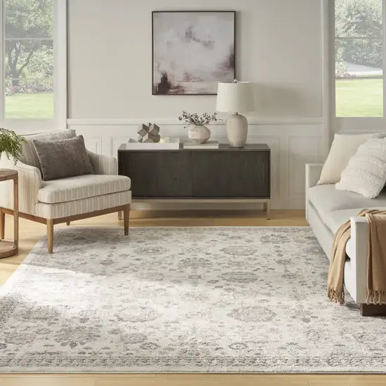 Ivory Black And Gray Floral Distressed Non Skid Area Rug Photo 7