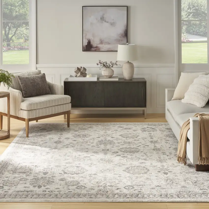 Ivory Black And Gray Floral Distressed Non Skid Area Rug Photo 7