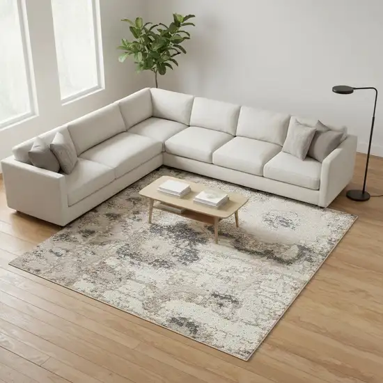 Ivory Black And Gray Floral Distressed Non Skid Area Rug Photo 1