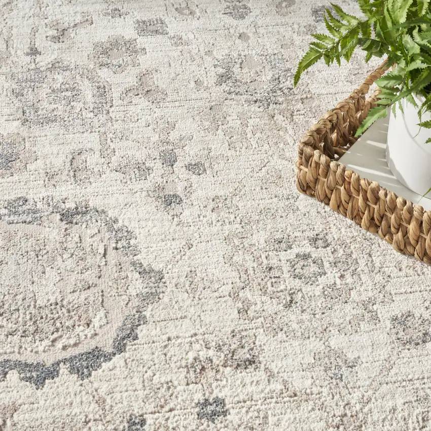 Ivory Black And Gray Floral Distressed Non Skid Area Rug Photo 6