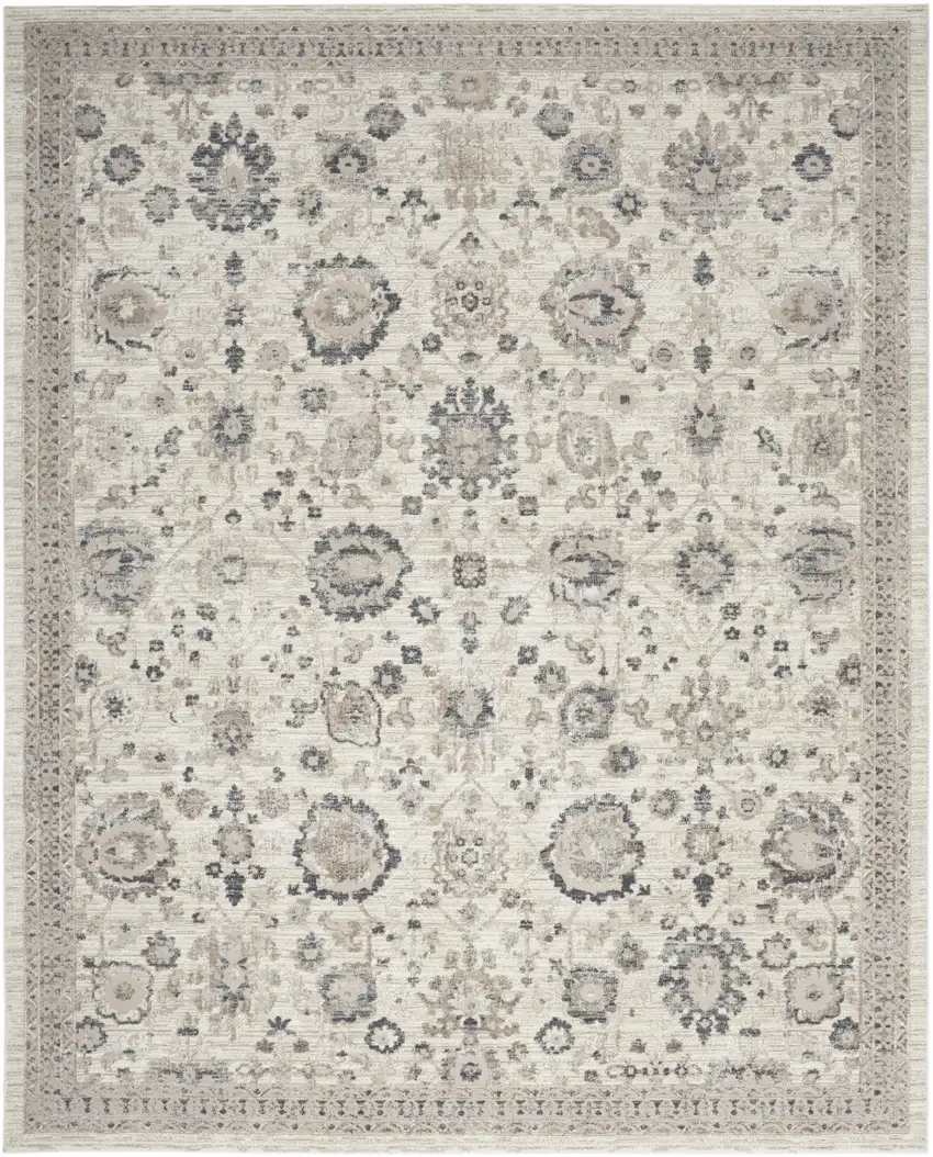 Ivory Black And Gray Floral Distressed Non Skid Area Rug Photo 8