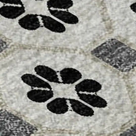 Ivory Black And Gray Geometric Washable Area Rug With UV Protection Photo 2