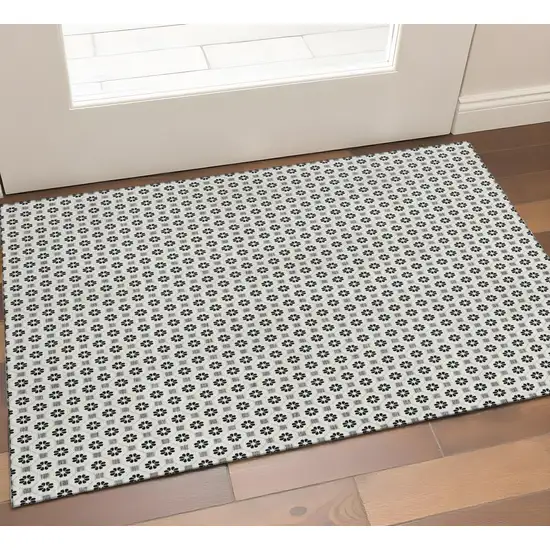 Ivory Black And Gray Geometric Washable Area Rug With UV Protection Photo 1