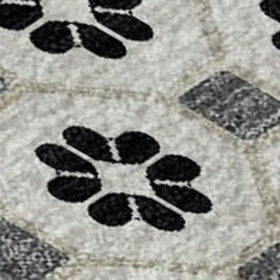 Ivory Black And Gray Geometric Washable Area Rug With UV Protection Photo 2