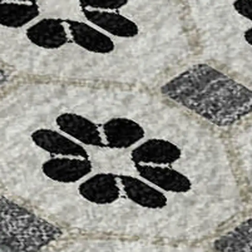 Ivory Black And Gray Geometric Washable Area Rug With UV Protection Photo 2