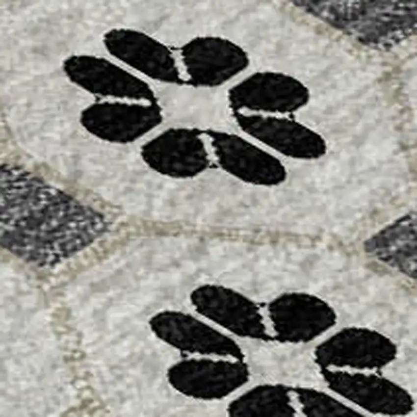 Ivory Black And Gray Geometric Washable Area Rug With UV Protection Photo 2