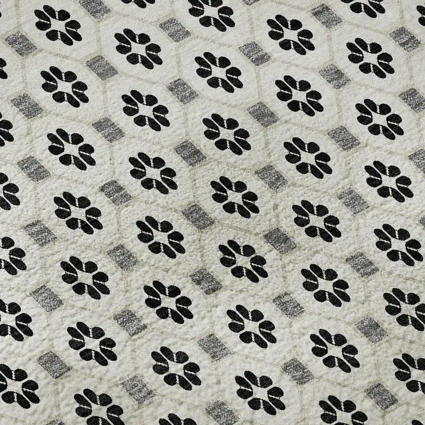 Ivory Black And Gray Geometric Washable Area Rug With UV Protection Photo 9