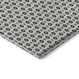 Photo of Ivory Black And Gray Geometric Washable Area Rug With UV Protection