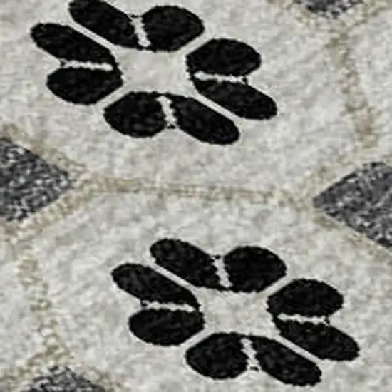Ivory Black And Gray Geometric Washable Area Rug With UV Protection Photo 2