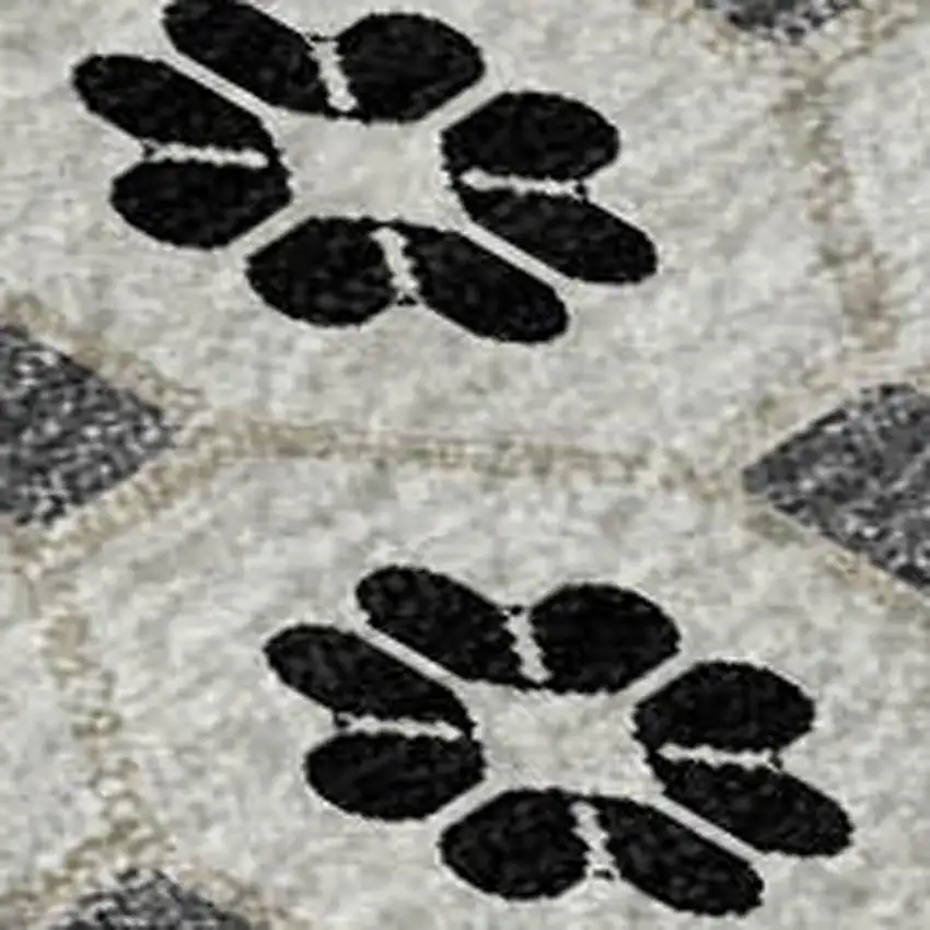 Ivory Black And Gray Geometric Washable Area Rug With UV Protection Photo 2