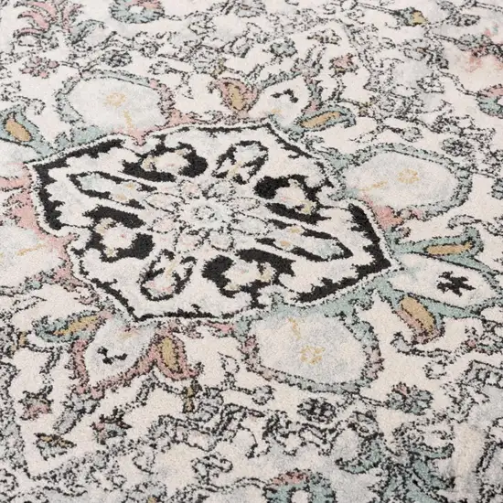 Ivory Black And Light Blue Oriental Area Rug Photo 4