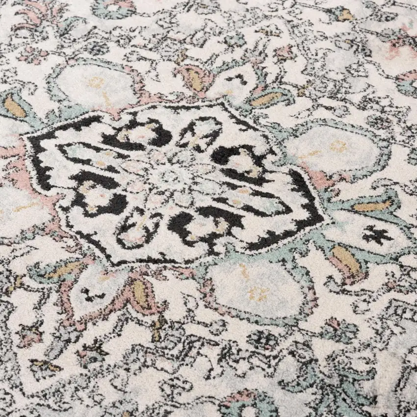 Ivory Black And Light Blue Oriental Area Rug Photo 4