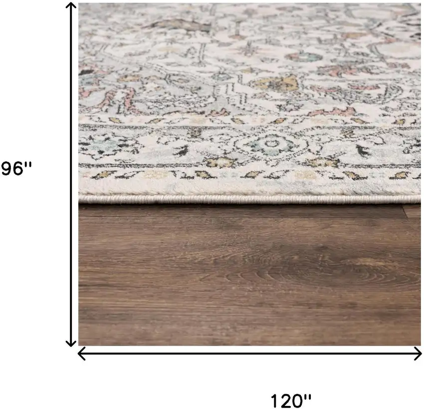 Ivory Black And Light Blue Oriental Area Rug Photo 6