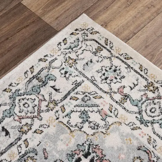 Ivory Black And Light Blue Oriental Area Rug Photo 5