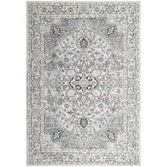 Ivory Black And Light Blue Oriental Area Rug Photo 2