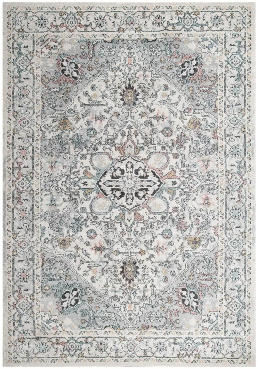 Ivory Black And Light Blue Oriental Area Rug Photo 2