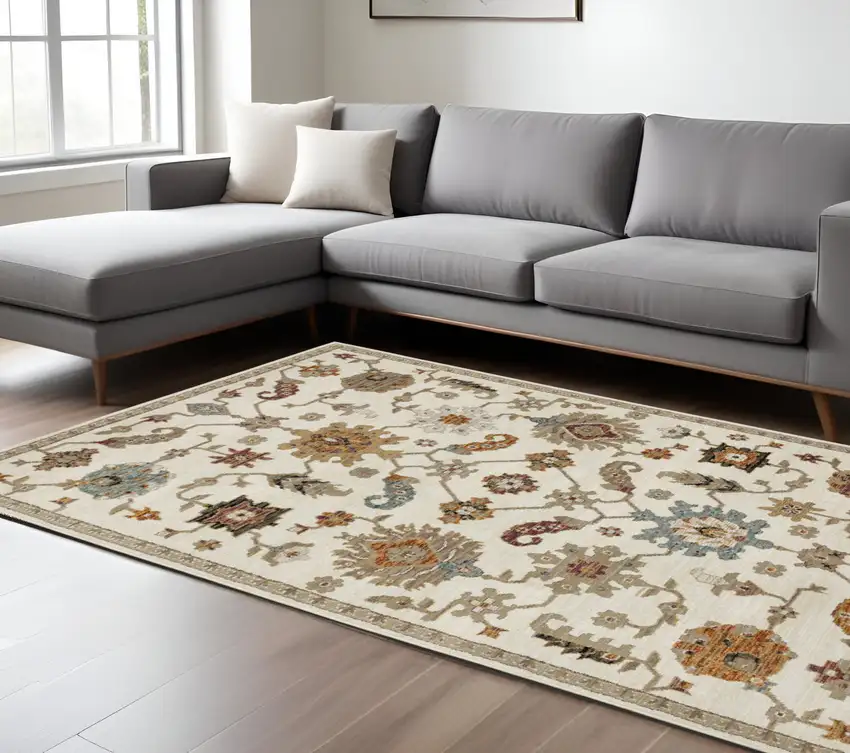 Ivory Black And Red Oriental Area Rug Photo 1