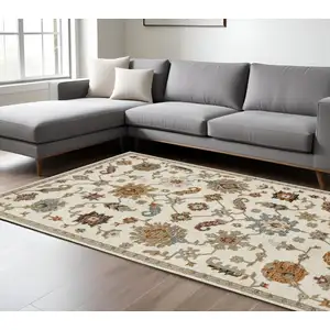 Photo of Ivory Black And Red Oriental Area Rug